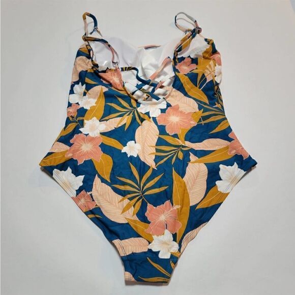 Kona Sol Over Shoulder One Piece Swimsuit Botanical Lagoon Print - Picture 5 of 9